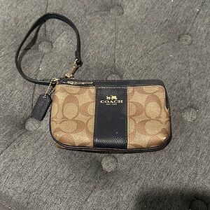 Coach Tan and Navy Blue Signature Wristlet